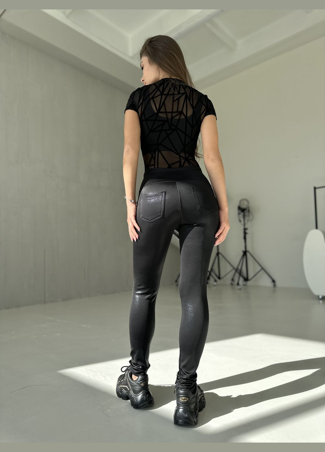 Комбинированные демисезонные лазерные эластичные лосини на меху Soda