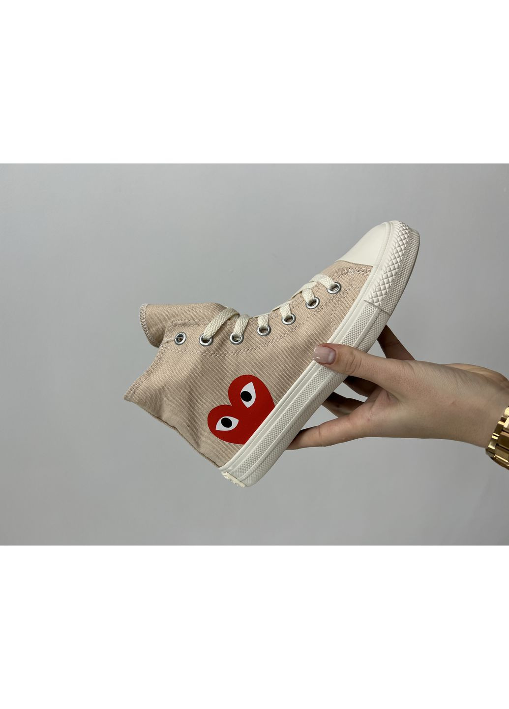 КЕДИ ЖІНОЧІ CONVERSE X COMME DES GARCONS PLAY HIGH TOP BEIGE КОНВЕРС No Brand бежеві демісезони (367176884)