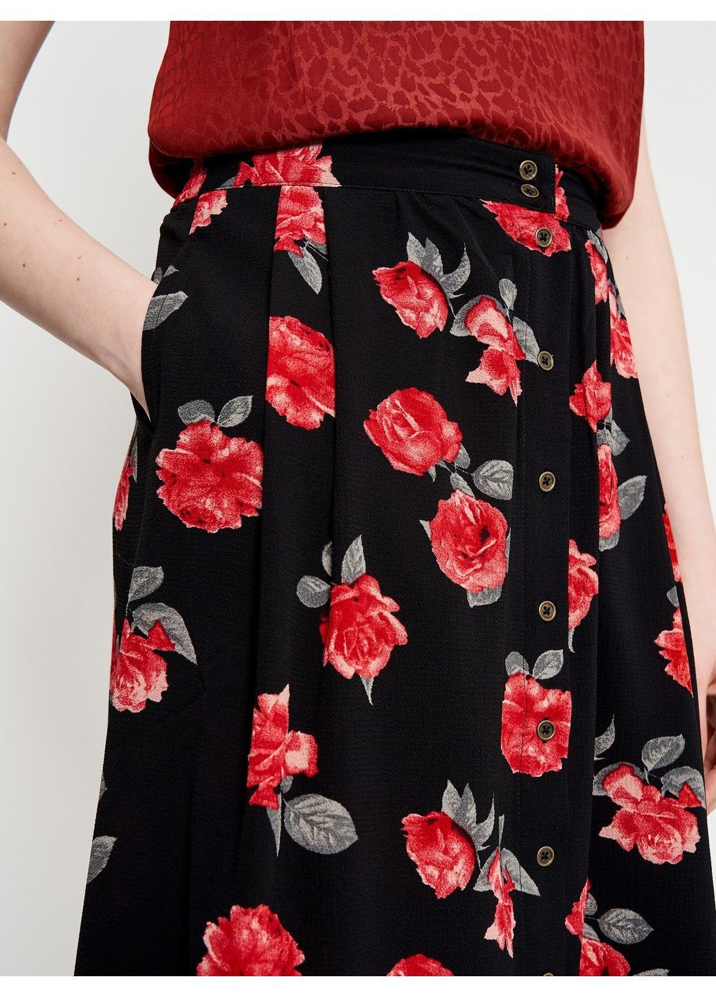 Черная цветочной расцветки юбка Dex