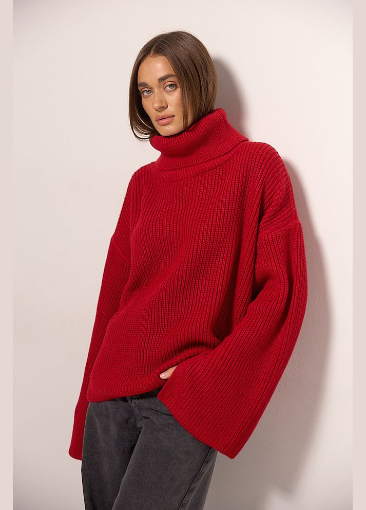 Жіночий вязаний светр oversize чорний з розрізом ззаду на комірі Arjen (307814979)