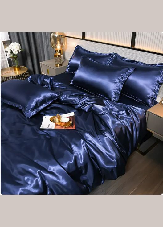 Постільна білизна атласна Євро 200 x 220 см Синій наволочки 2 х 50х70 см, 2 х 70х70 см (В141402-8-02) No Brand (348095028)