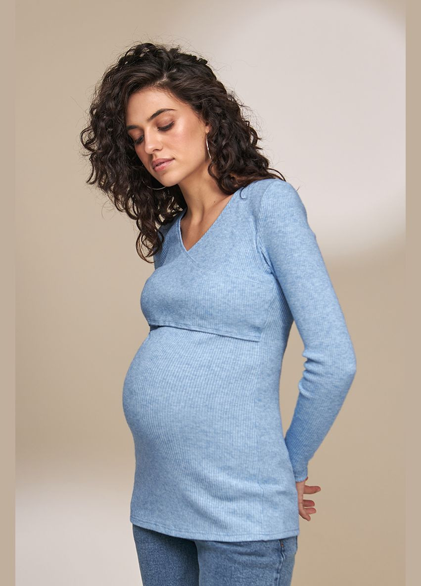 Голубой джемпер для беременных и кормящих из теплого трикотажа Юла мама (303899526)