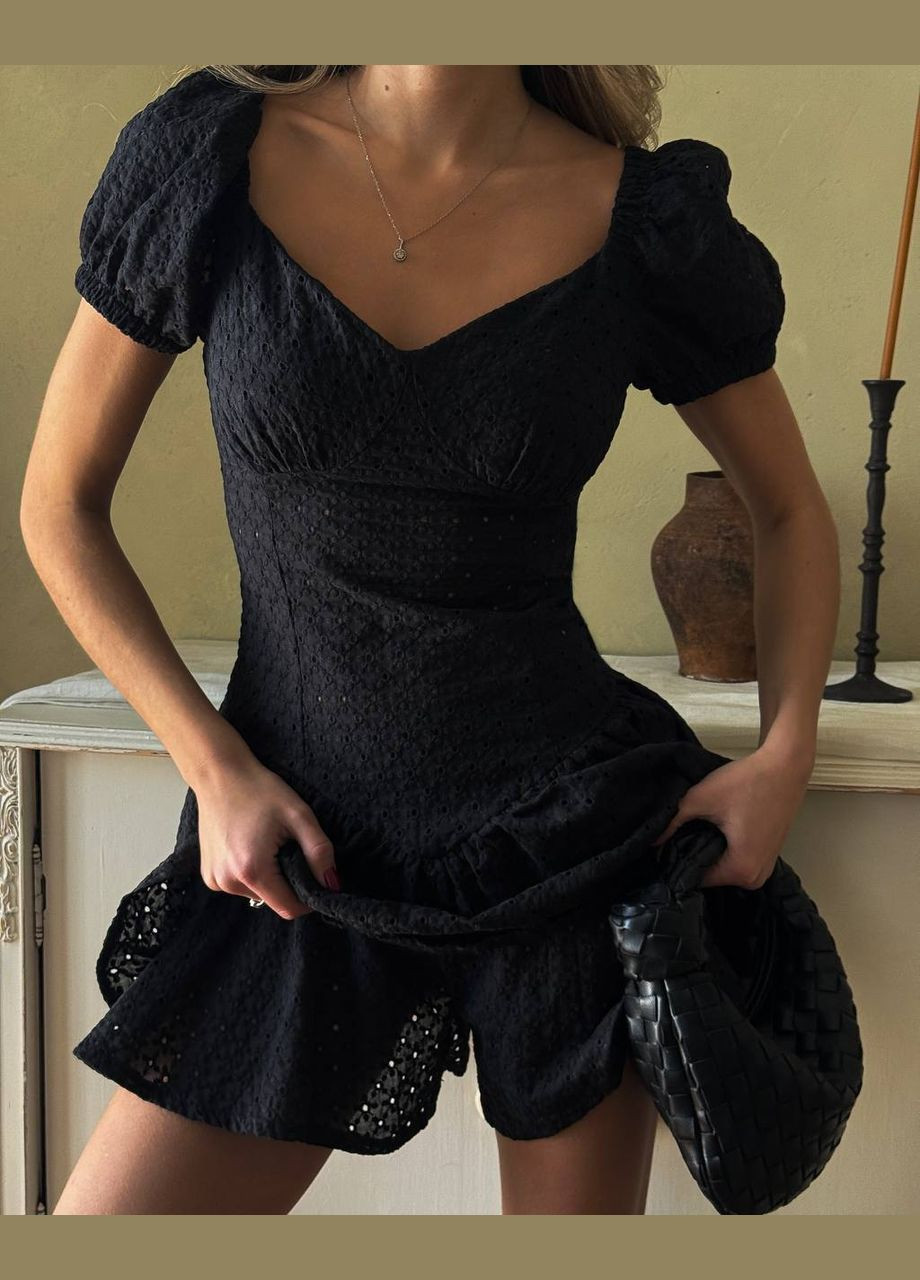 Черное самый крутой комбинезон-платье из натуральной ткани Luna