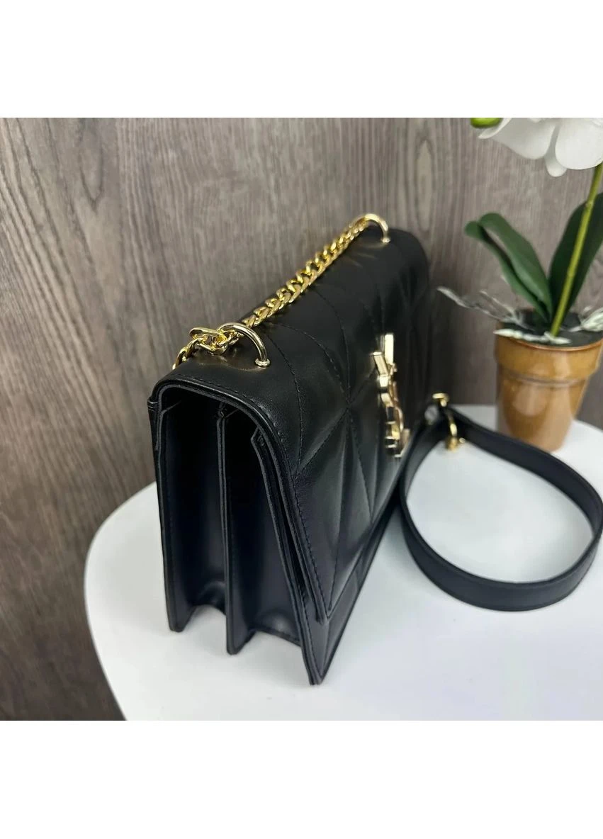 Женская мини сумочка клатч экокожа 240х85х160 мм черная с золотом No Brand (398475648)