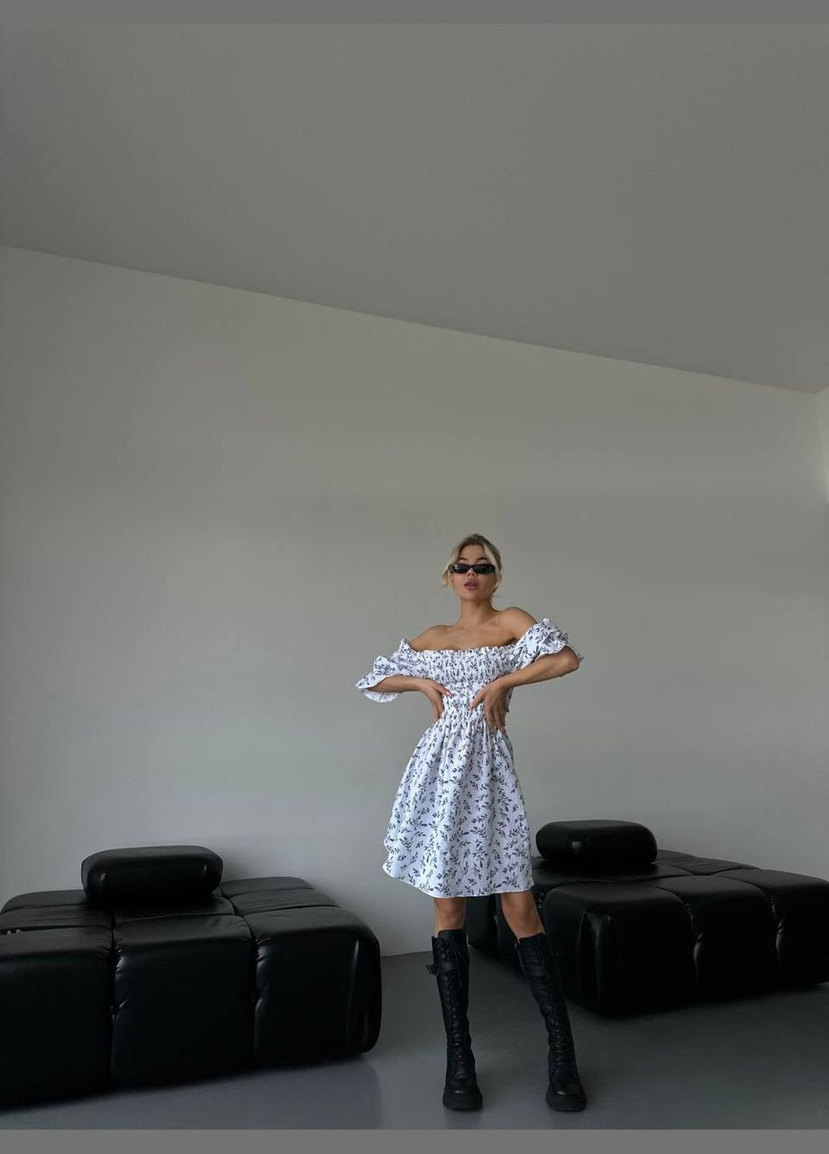 Зеленое праздничный, повседневный женское мини платье из муслина клеш Avanti с цветочным принтом