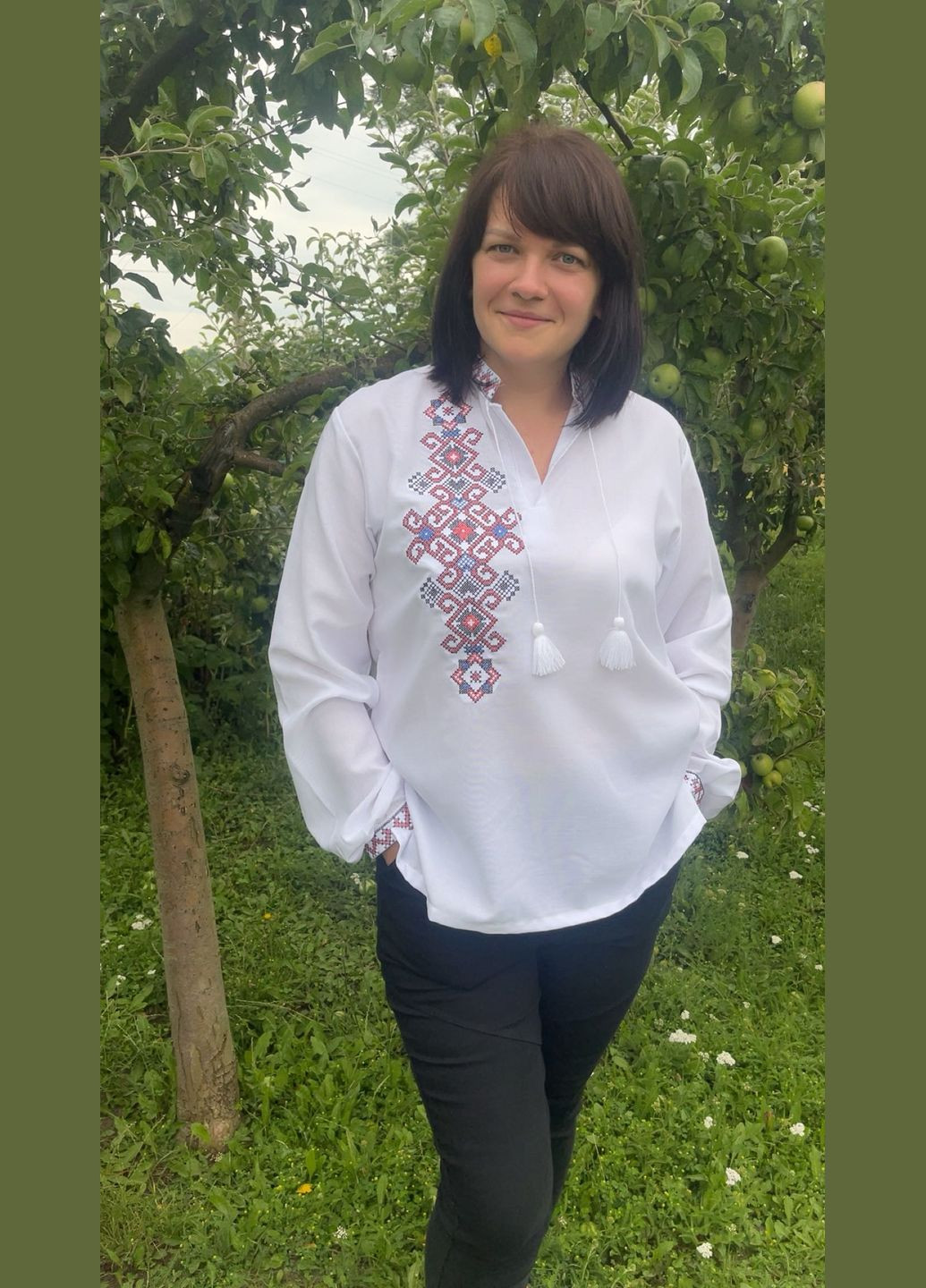 Белая мужская вышиванка НоКо свободная домотканное полотно (348430384)