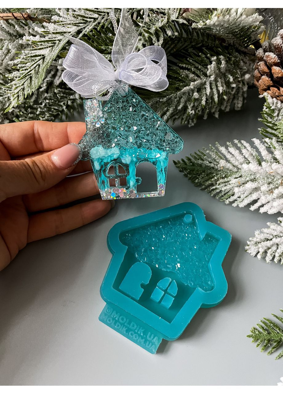 Молд Будиночок з кристалами на даху форма для новорічних іграшок на ялинку силіконова форма для епоксидної смоли No Brand (370566450)