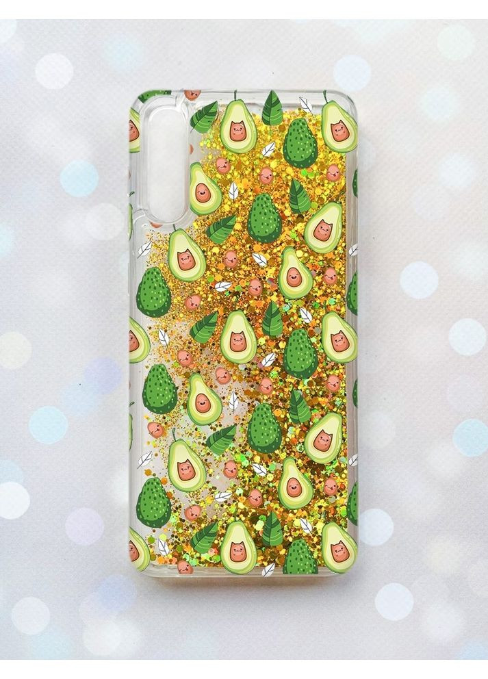 Чохол з плаваючими блискітками на Samsung Galaxy A50 (2019) A505F Золотий:: Авокадо з котиками (принт 301) Creative (360695601)