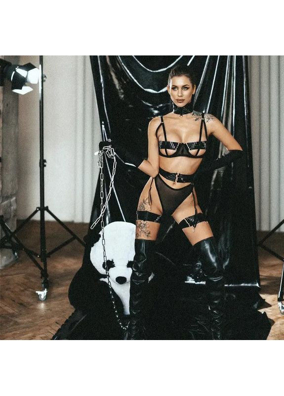 Черный демисезонный кружевной комплект с поясом. женское нижнее белье кружевной комплект с поясом для чулок No Brand