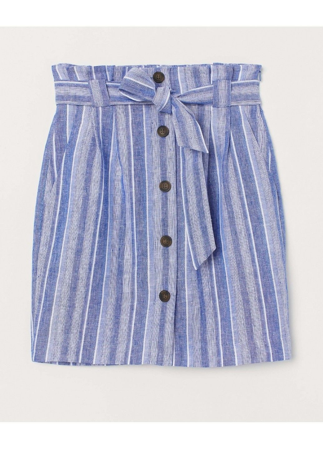 Голубая повседневная женская льняная юбка с поясом н&м (57146) s голубая H&M