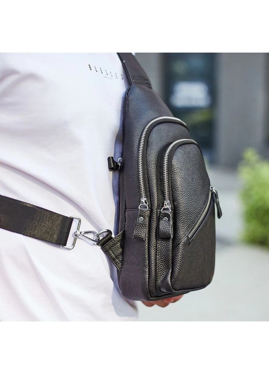Сумка слинг мужская кожаная нагрудная черная вместительная (33737) Tiding Bag (394178068)