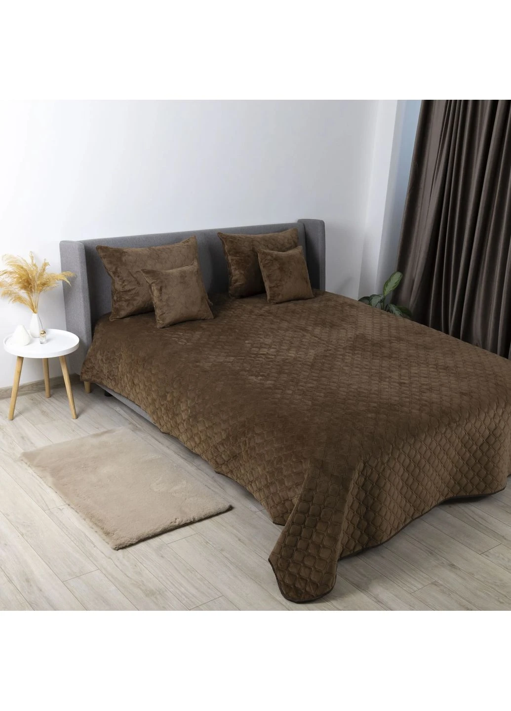 Покрывало "VELOUR" Коричневое/Ромб круглый, 220x240 ТЕП (357347209)