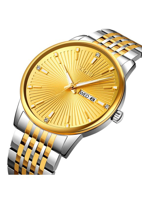 Часы 9323TGDGD мужские кварцевые золотистые серебристые для повседневного ношения с календарем ProDobro (367265120)