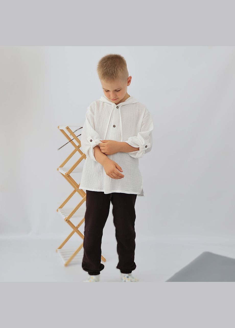 Дитяча біла пляжна туніка з капюшоном на ґудзиках No Brand (341315919)