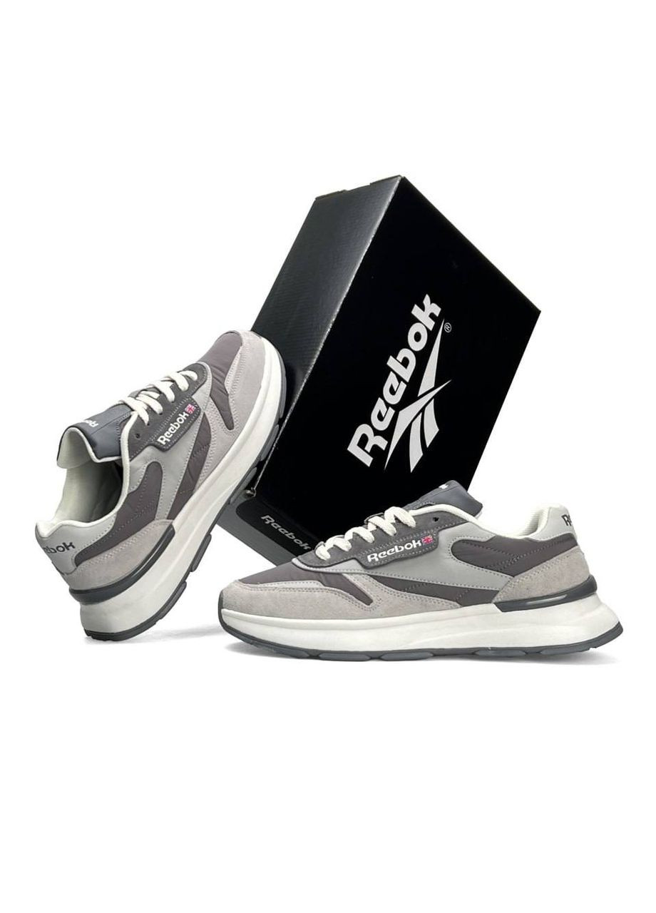 Серые демисезонные кроссовки мужские reebok No Brand Classic Grey White