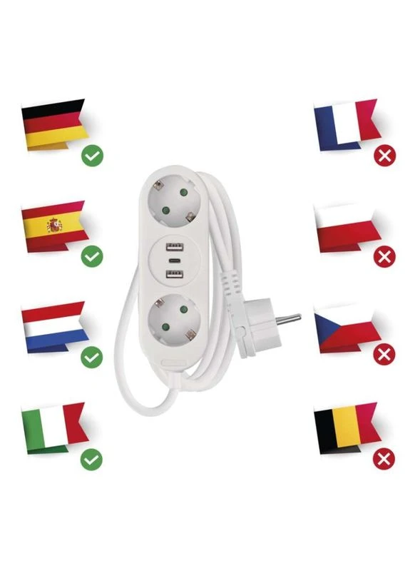 Сетевой удлинитель P0221U 2 розетки 1,5 м 1,5 мм² USB-A USB-C Emos (400047911)