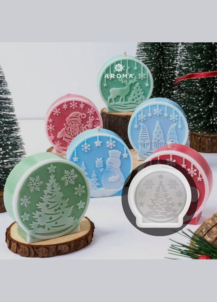 Силіконова форма для свічок та мила Різдвяна куля з ялинкою 7,6 x 7,6 x 2,6 см Aroma (316648992)