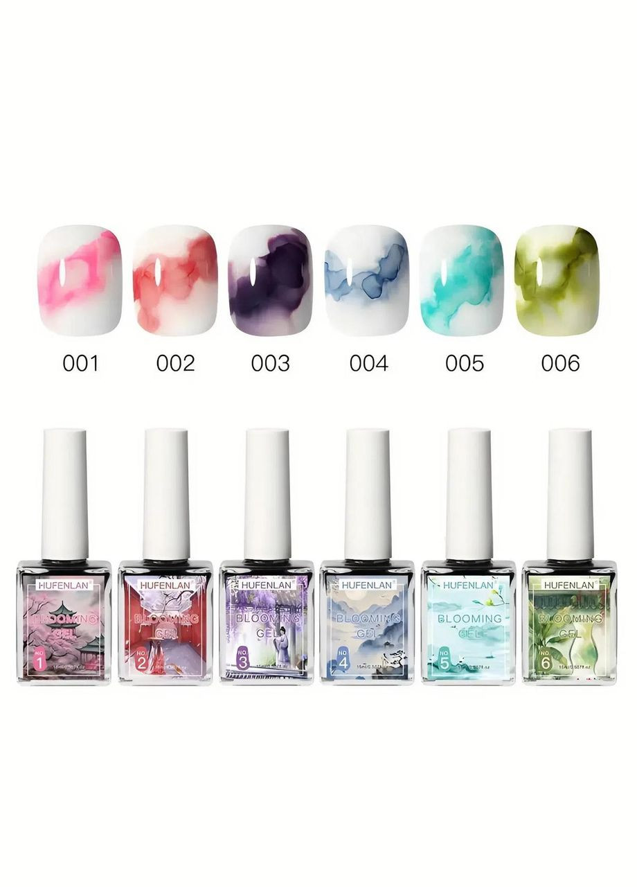 Набір з 6 кольорів Hufenlan Blooming Gel для нейл-арту з акварельним ефектом China (342059866)