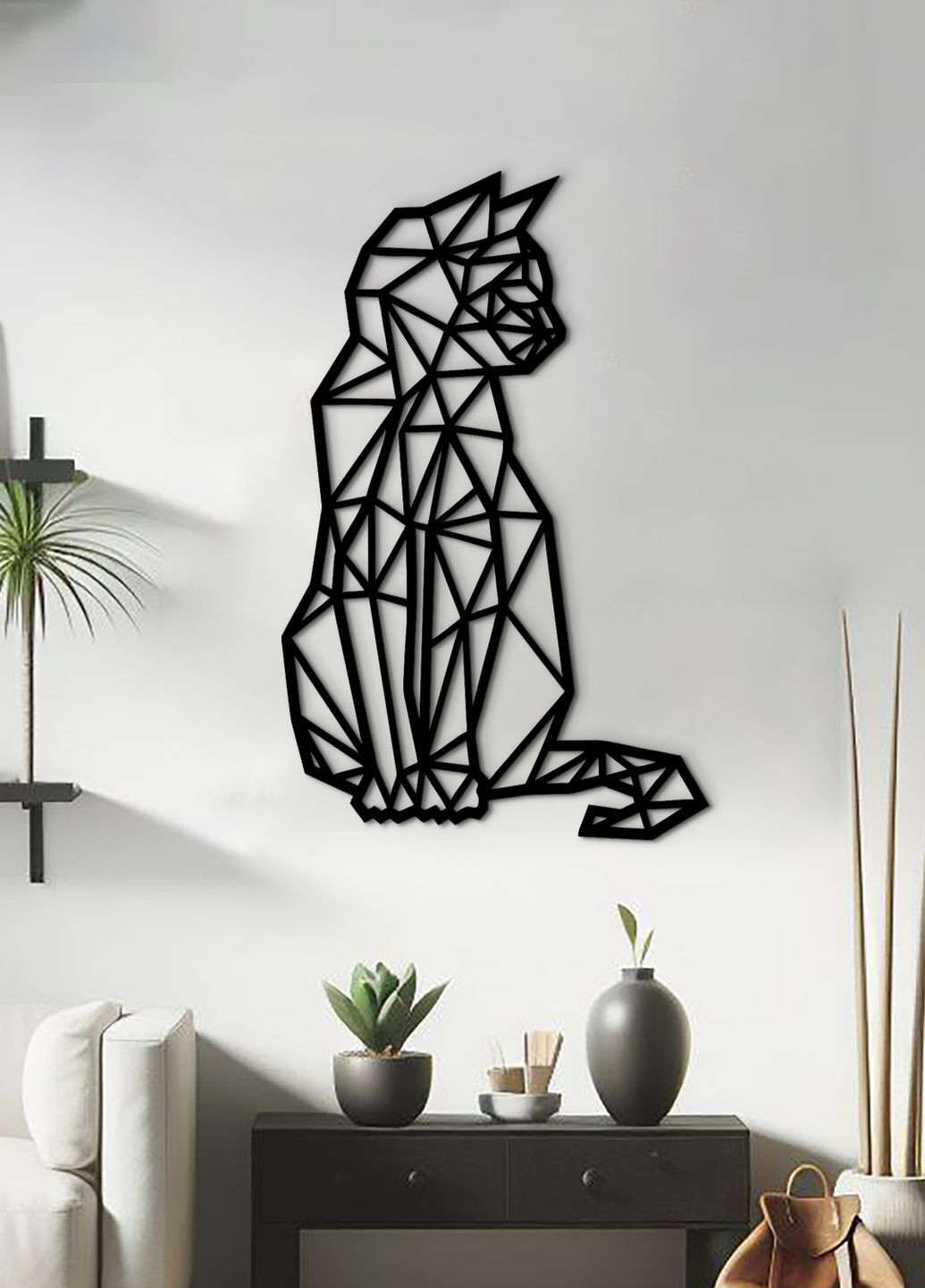 Настенный декор для дома, декоративное панно из дерева "Геометрический кот", картина лофт 95х60 см Woodyard (292114119)