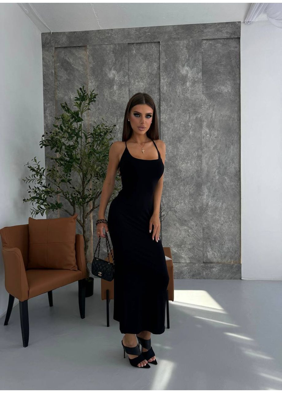 Черное повседневный, коктейльное женское приталенное макси платье силуэтная Avanti однотонное