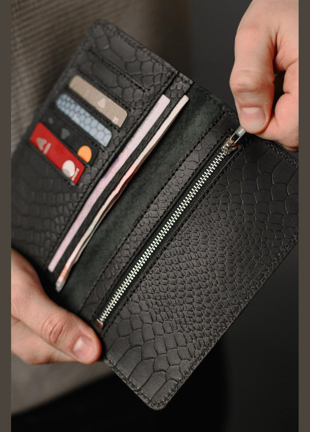 Мужское портмоне из натуральной кожи тиснение питон SR007 (Черный) SKILL (322605482)