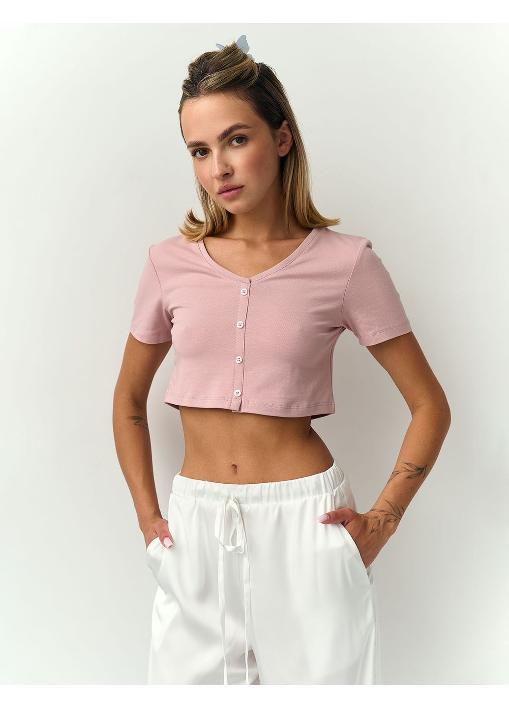 Женская футболка-топ на пуговицах (0012400PUDXS) Casual Trend №124 - (358935090)