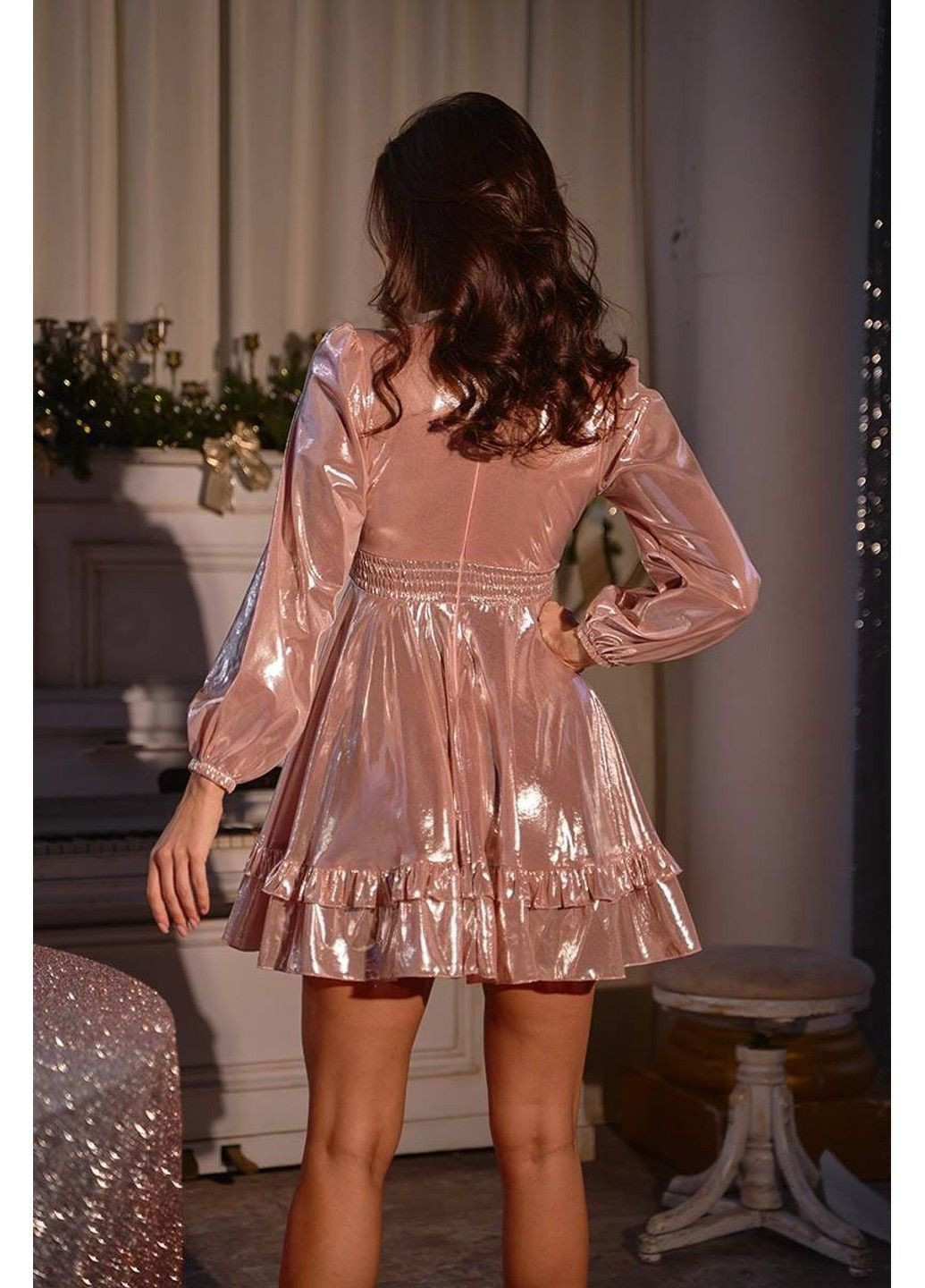 Рожева коктейльна сукня дзеркало трикотаж 24114 пудра Tanita-Romario