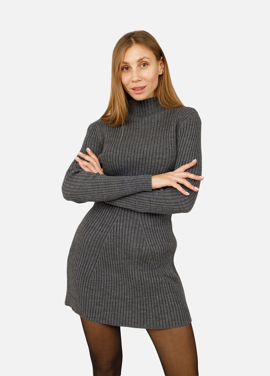 Сіра жіноча сукня кльош колір сірий cb-00262342 Miss rounge