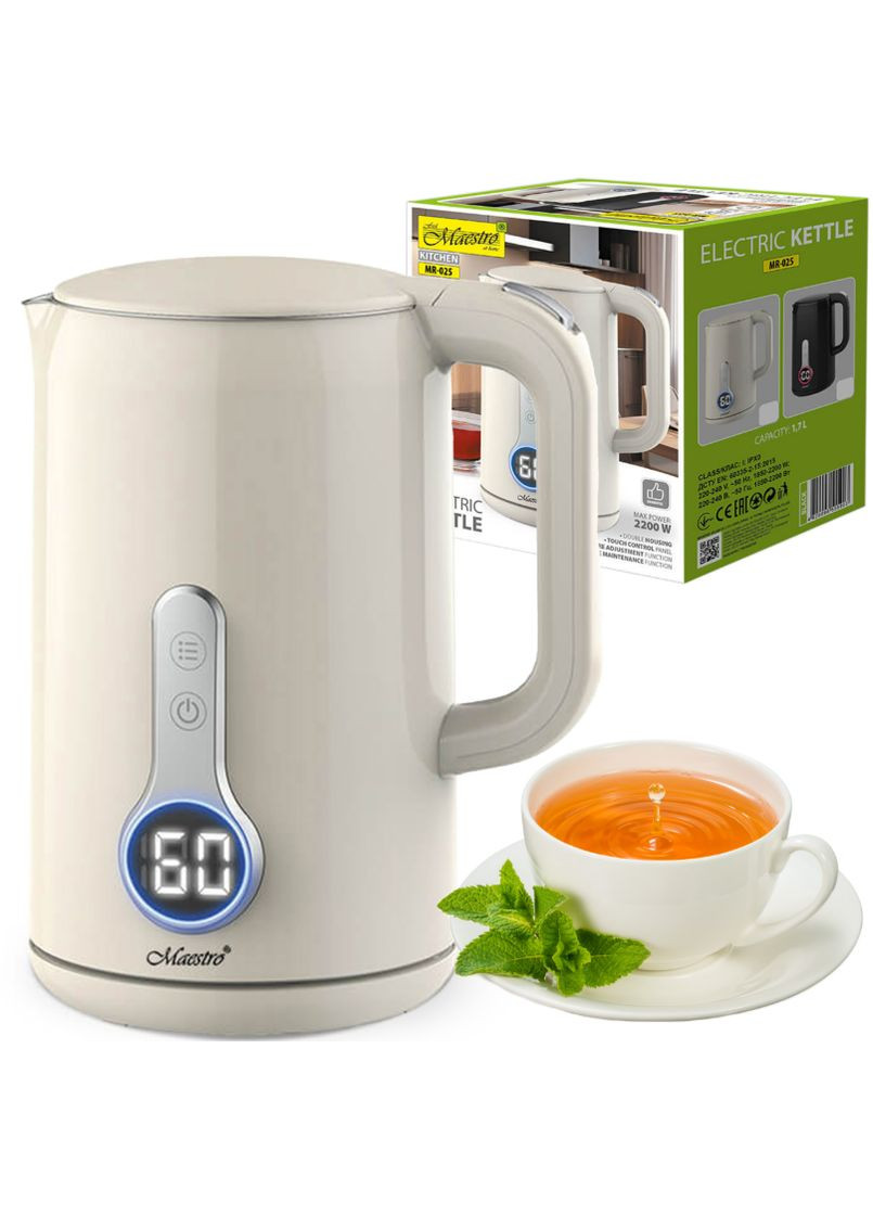 Электрочайник нержавеющий 1.7л LED слоновая кость (MR-025-IVORY) сенсорная панель Maestro (349820392)