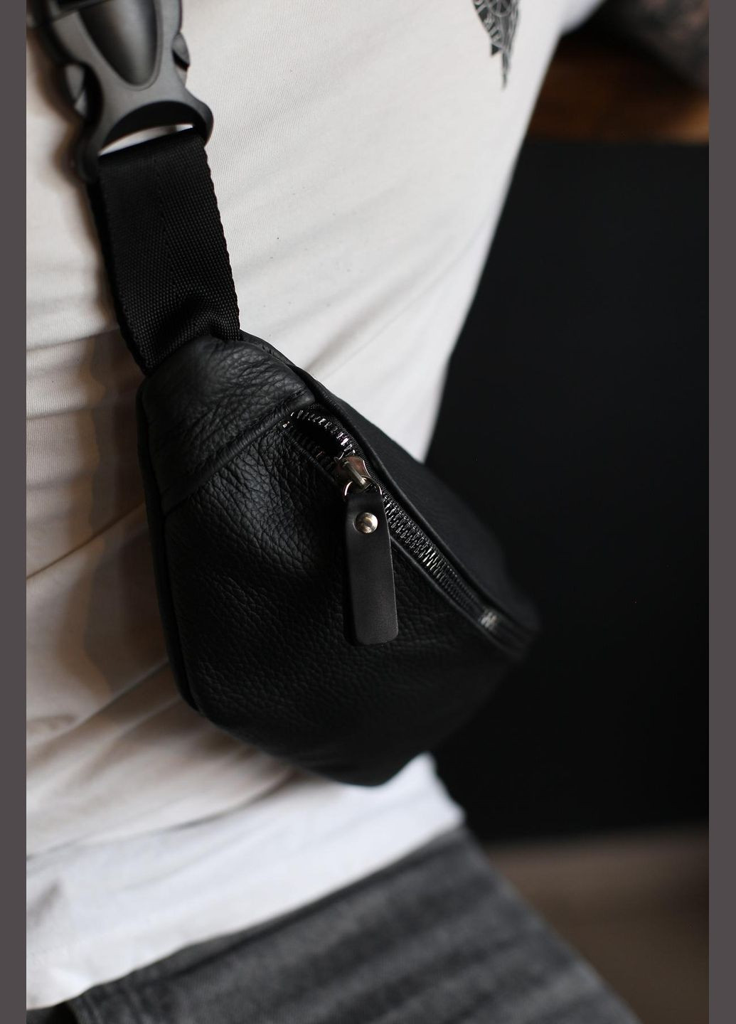 Мужская сумка на пояс из натуральной кожи SL010 (Черная) SKILL (323427264)