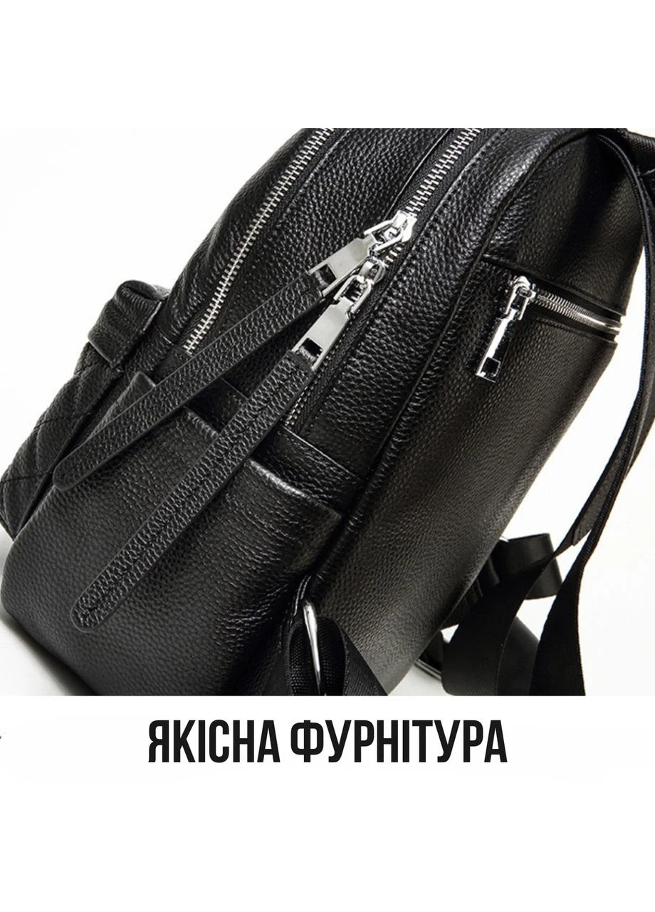 Женский кожаный рюкзак городской 30х23х12, наплечник из натуральной кожи, черный Tiding Bag (394186463)