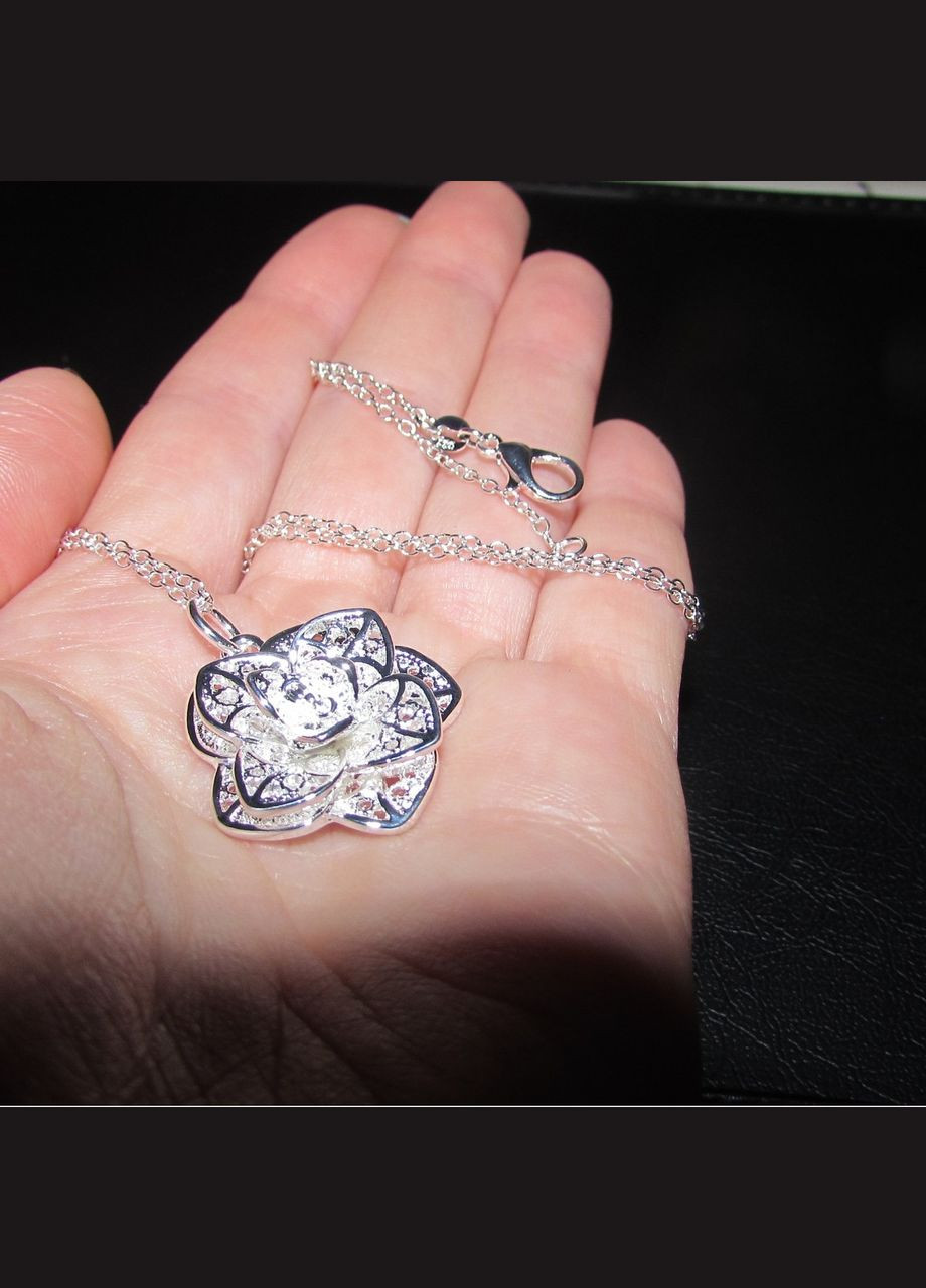 Посріблена підвіска 925 кулон ажурна квітка на ланцюзі, 5647 Fashion Jewelry (338431267)
