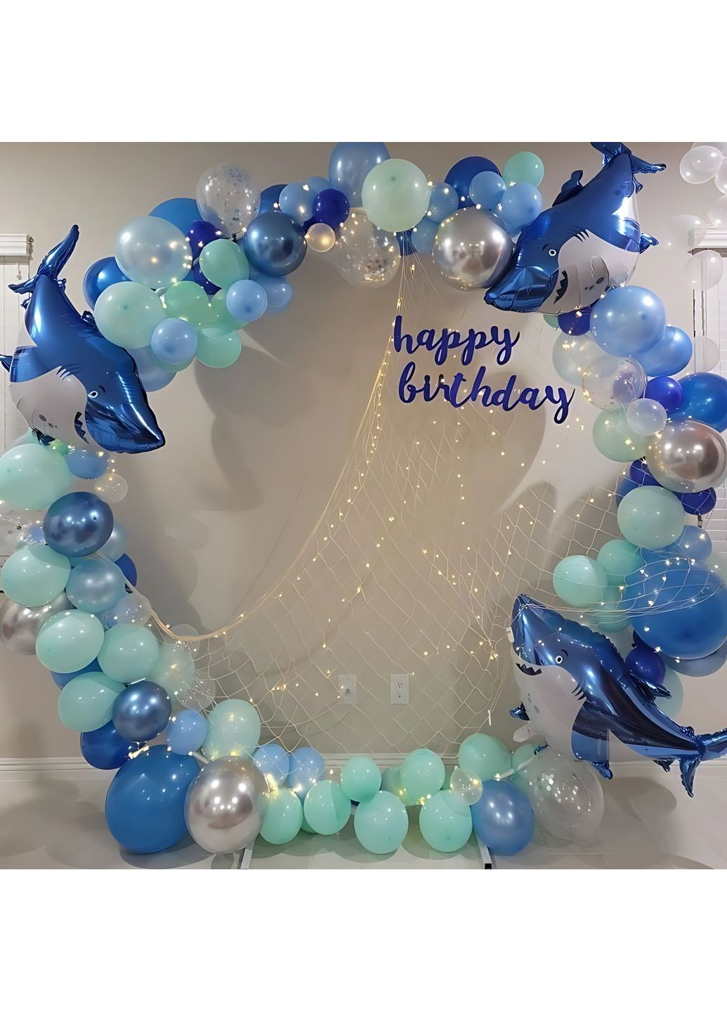 Набор 125 шаров для фотозоны без каркаса с гирляндами Волшебный мир под водой без каркаса No Brand (360560150)