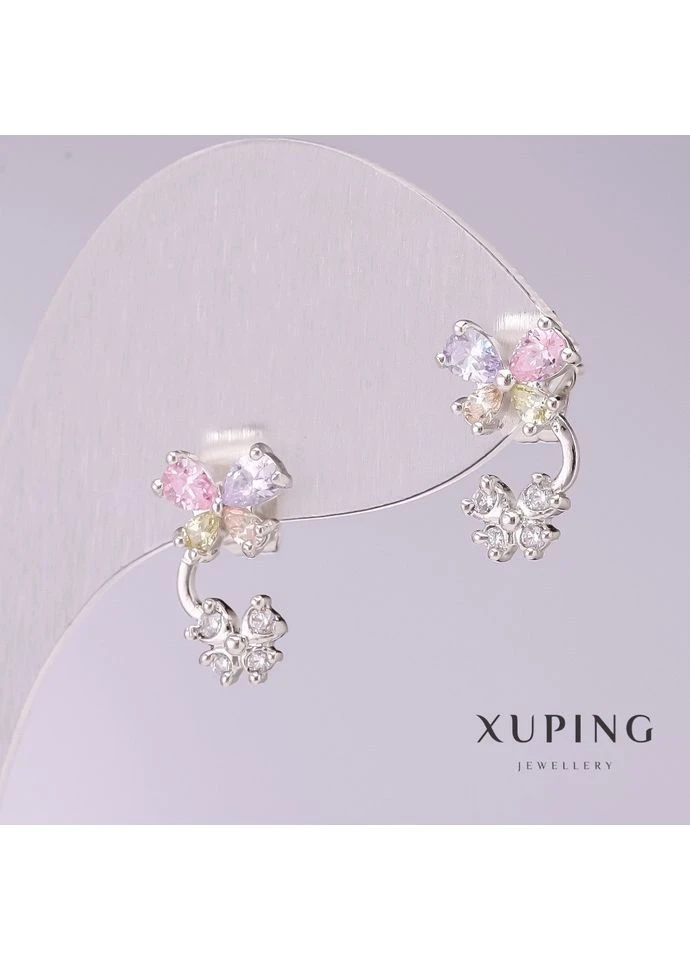 Серьги Xuping Бабочки с разноцветными камнями 15х9мм родий Хит лета! Xuping Jewelry (377337458)