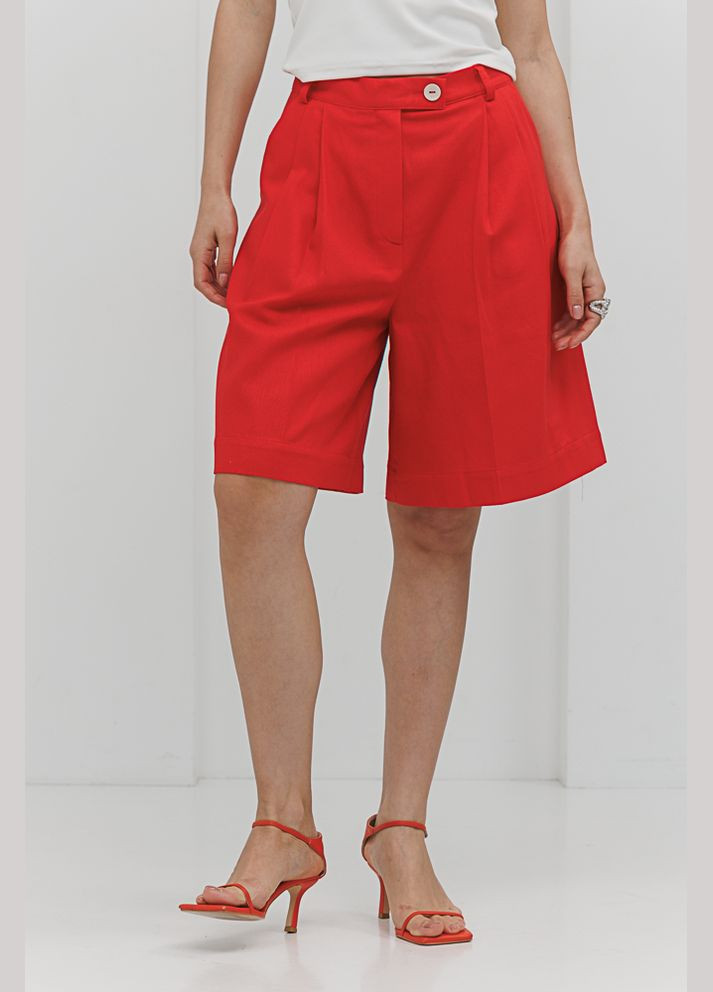 Льняні жіночі шорти-бермуди червоного кольору Arjen (294907794)