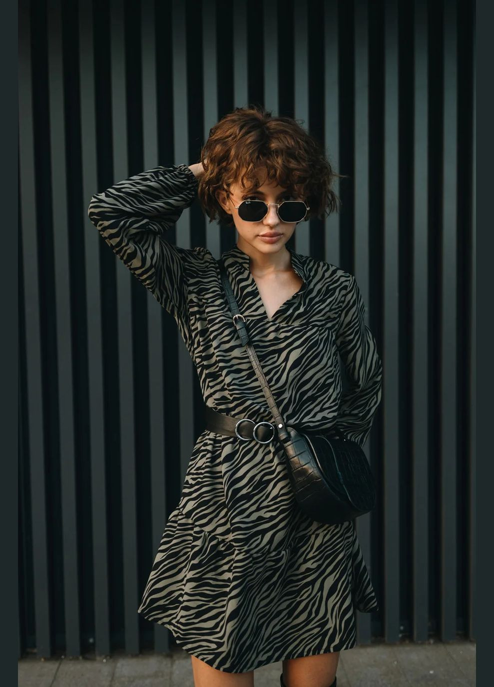 Темно-зелена повсякденний, кежуал сукня Seventeen зебра