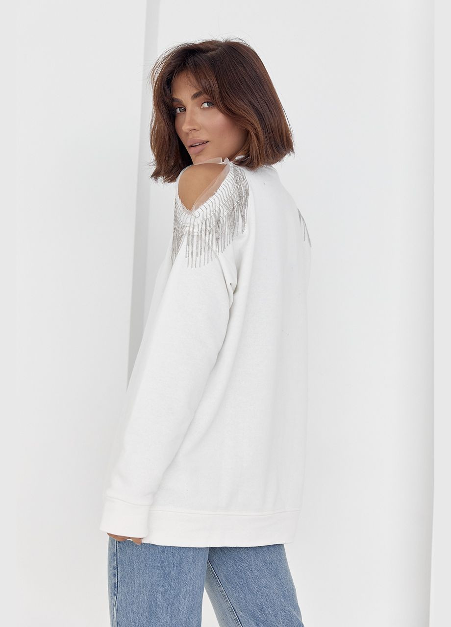 Жіноча кофта oversize з вирізами на плечах - молочний цвет, ONE SIZE (sku_8023-2) No Brand (313614751)