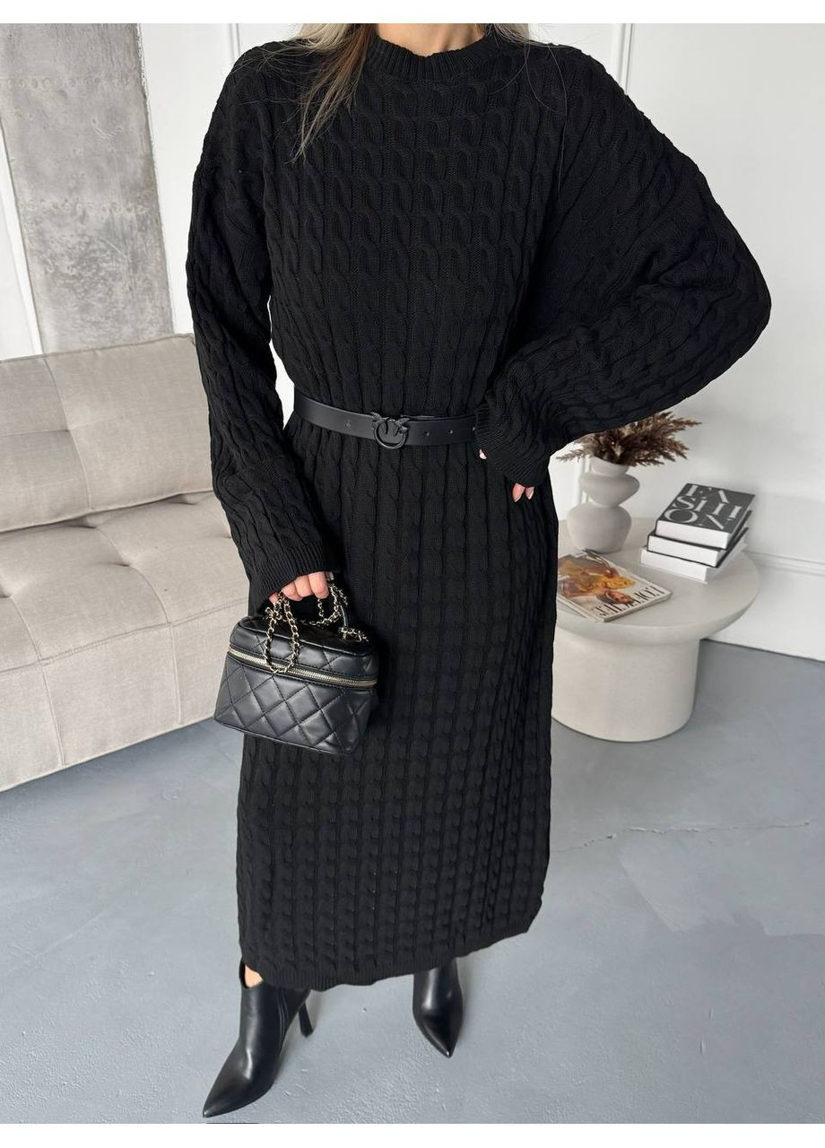 Черное кэжуал женское платье платье-свитер No Brand