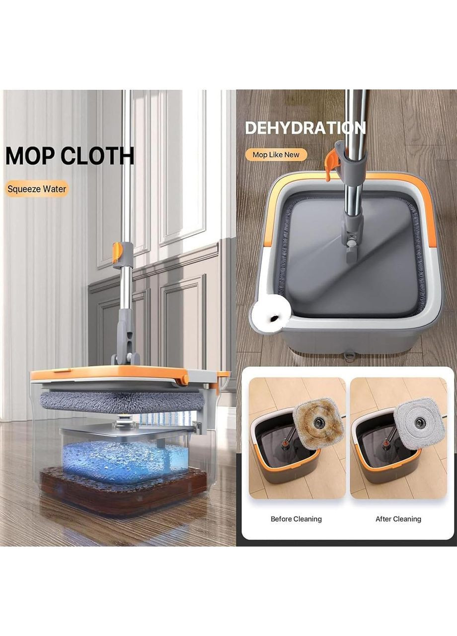 Швабра с бесконтактным отжимом и ведром 5,8 л, Серая/Швабра с самоотжимом для мытья полов No Brand (367624948)