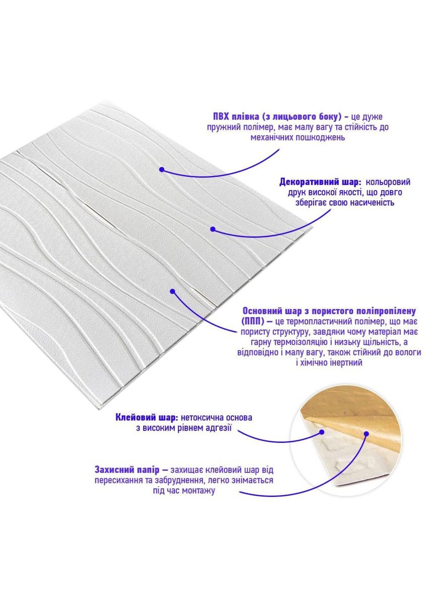 Самоклеющаяся декоративная потолочно-стеновая 3D панель волны 700x700x7мм (166) SW-00000242 Sticker Wall (300242133)