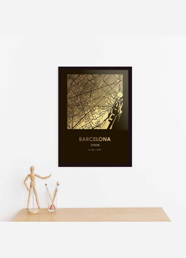 Постер "Барселона / Barcelona" фольгований А3 (BD-pl-32) gold-black BeriDari (311219676)