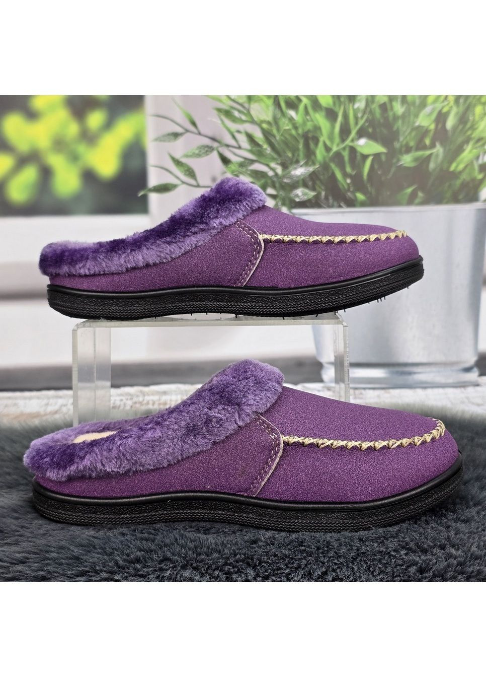Фиолетовые тапочки сабо женские теплые домашние фиолетовые без задника Dago Style