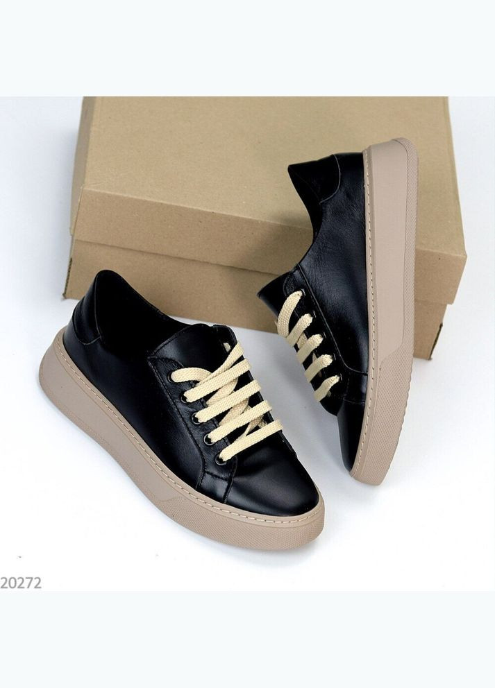 Чорні чорні шкіряні жіночі кросівки, прошиті кеди Mermaid Cotton