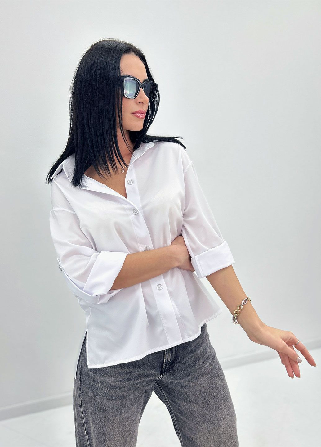 Белая демисезонная базовая женская рубашка Fashion Girl Eden