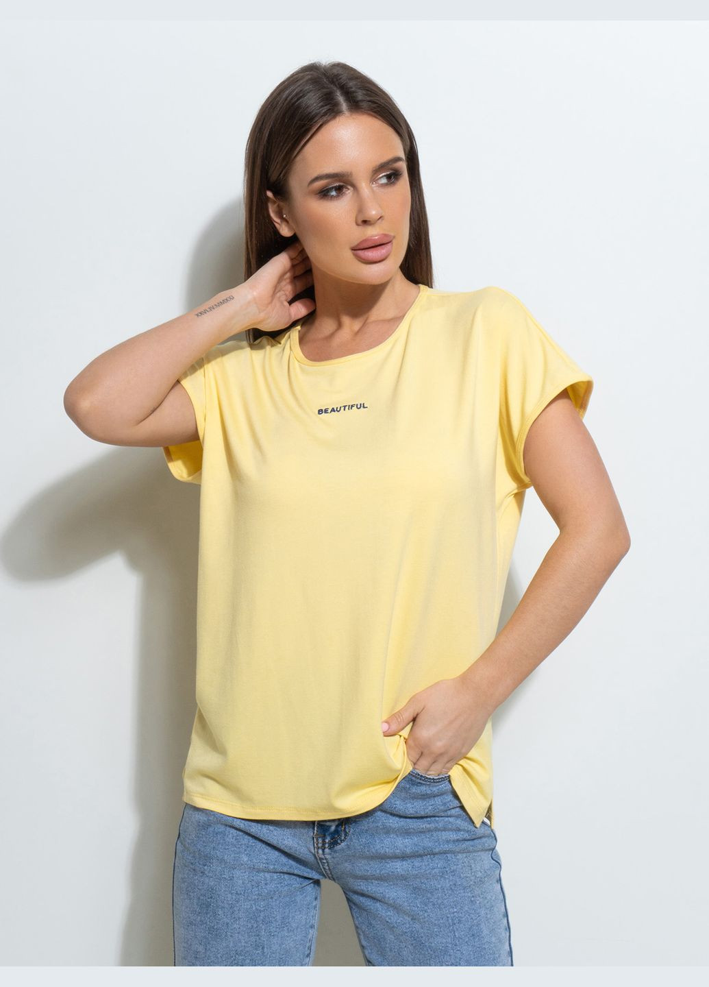 Жовта літня футболки ISSA PLUS 14497
