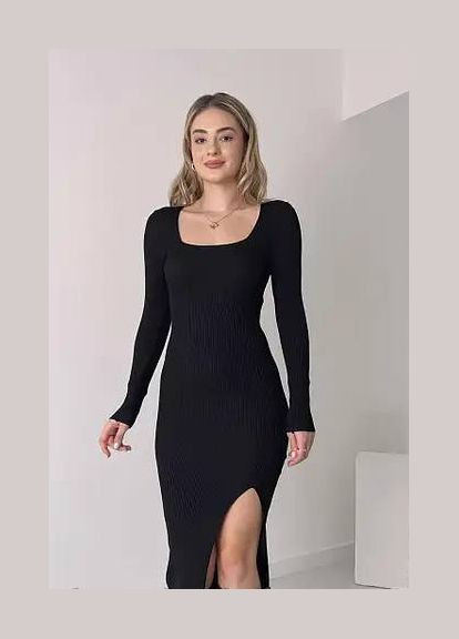 Чорна джинсова сукня жіноча в рубчик чорного кольору футляр Let's Shop однотонна