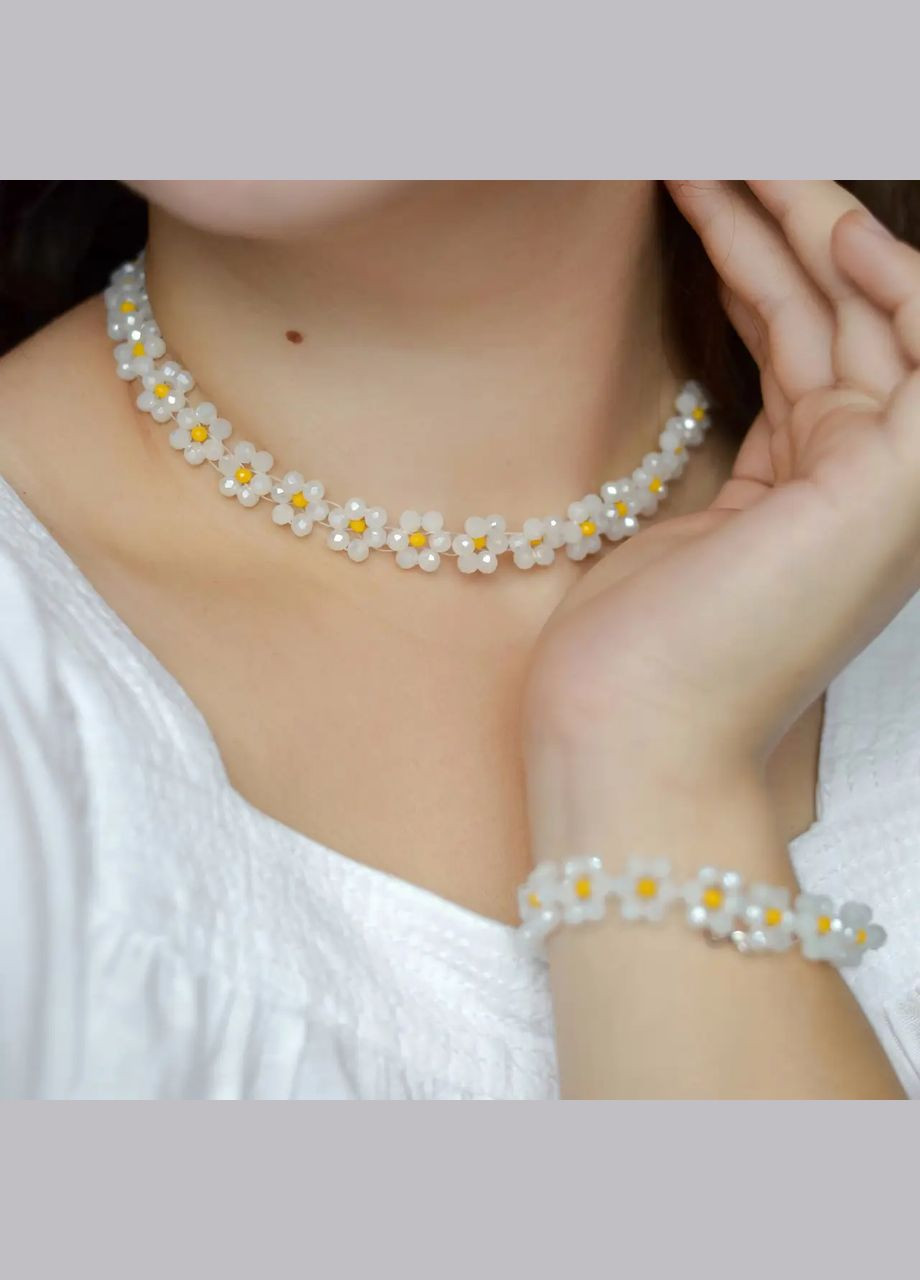 Чокер "Ромашка" чеський кришталь, фур-ра гіп-ний сплав кольору срібло d-4мм L-37-42см No Brand латунь срібло (302319034)