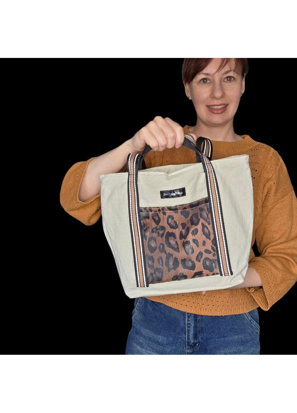 Хлопковая сумка Svitashka с леопардовыми карманами и светоотражающими ручками No Brand (334015979)