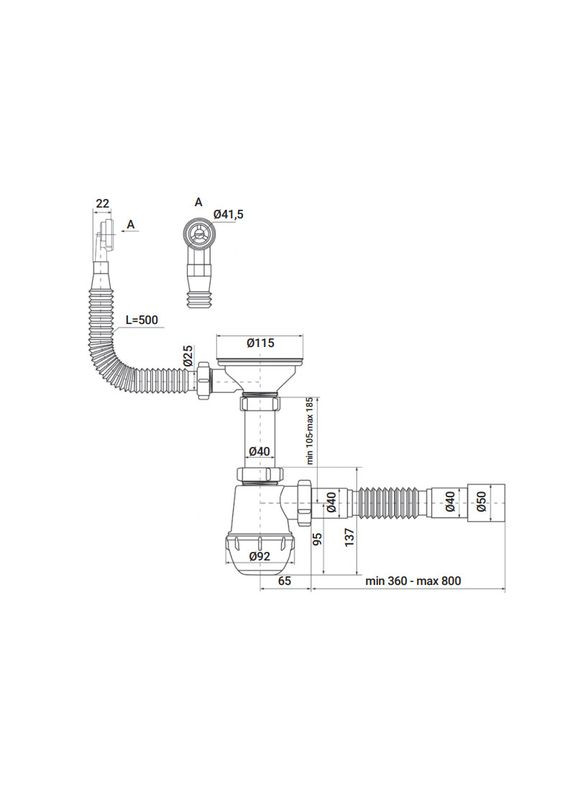 Сифон для кухні SK-02-C 3 1/2"x40 з різьбовим випуском та круглим переливом (ZX4954) Zerix (315336991)