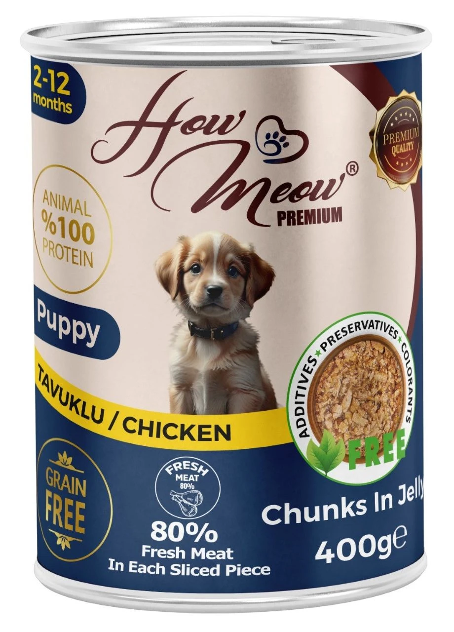 Полнорационный влажный корм для щенков Хау Мяу Puppy с курицей 400г How Meow (393214163)